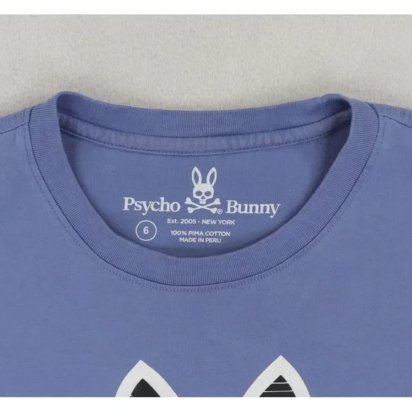 Psycho Bunny Ethan Deco Bunny T-Shirt Men's Size 6/Large Blue Pima Cotton - Picture 5 of 6